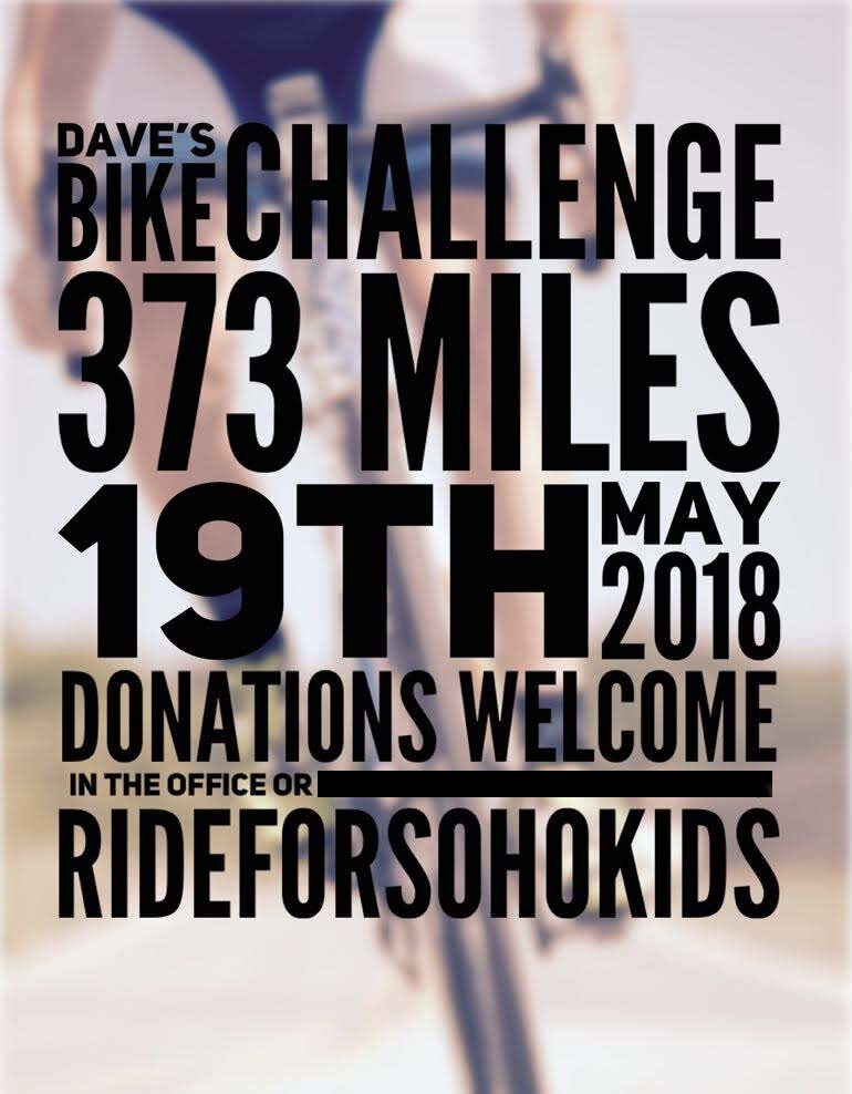 Ride for Soho kids fundraising poster.