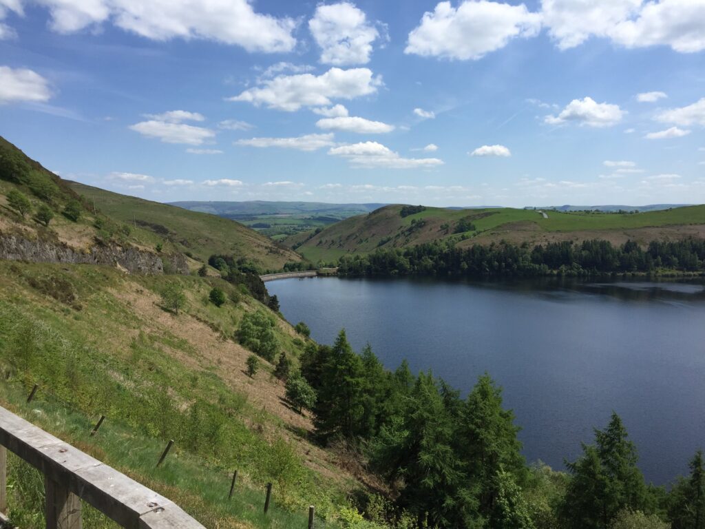 Clywedog Reservoir viewpoint on the Bryan Chapman route
