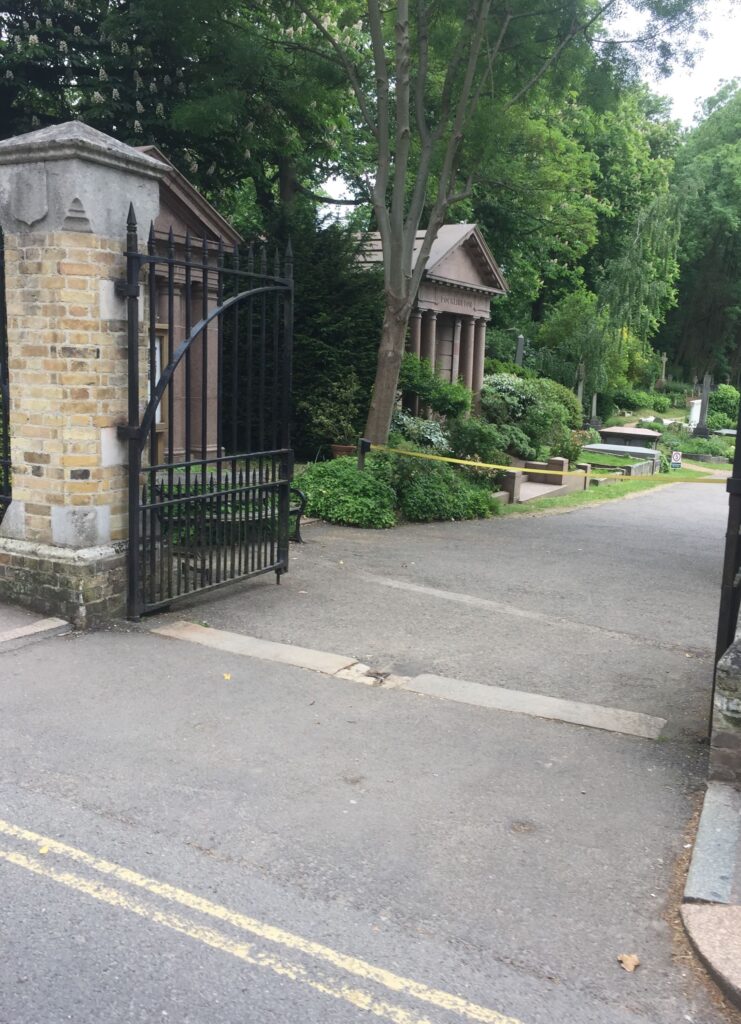Swain's Lane cemetery gates where I did hill reps in preparation the Bryan Chapman Memorial