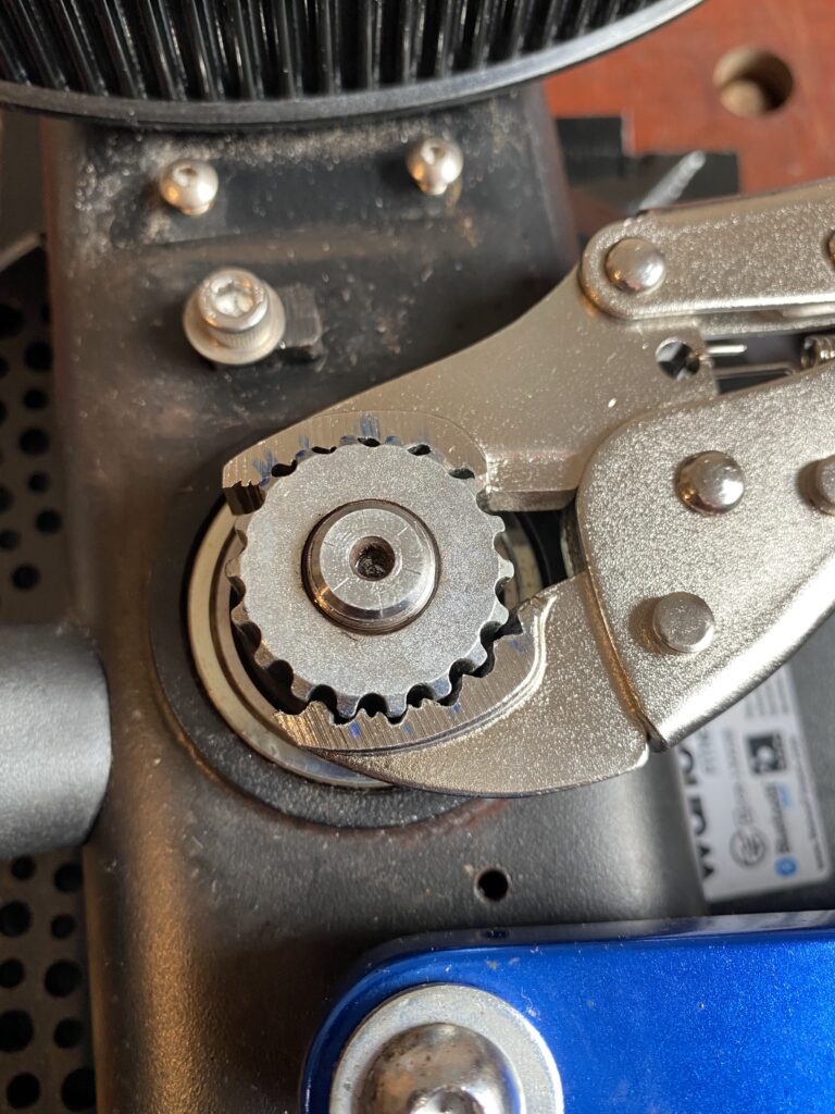 Wahoo Kickr repair:- Cheap mole grips filed to into a makeshift cog removal tool