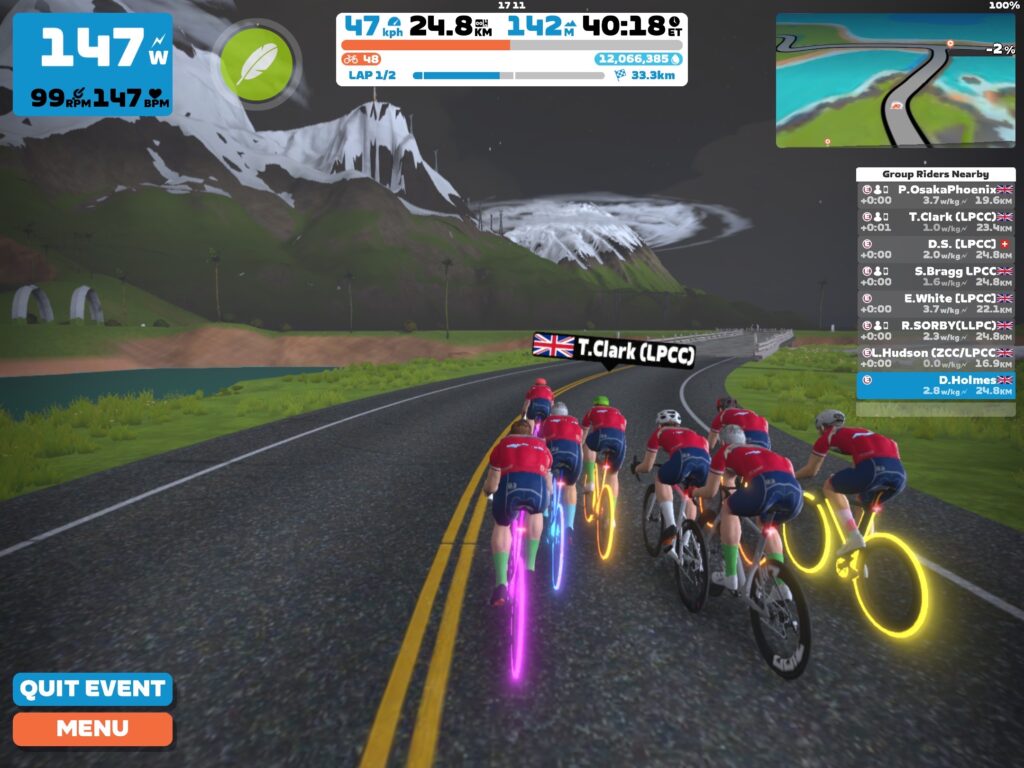 Indoor cycling on Zwift.