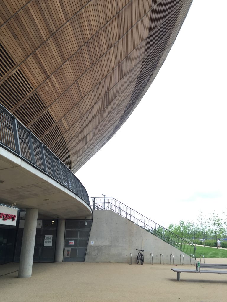 Outside the entrance to the Lee Valley Velodrome.